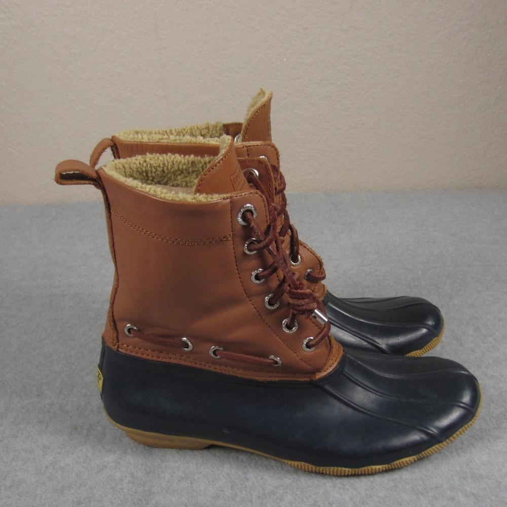 Sperry Top Sider Duck Boots Womens 9 Brown Black Waterproof Saltwater Rain Ankle